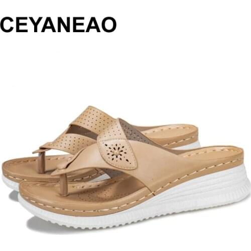CEYANEAOBottom Platform Sea Thong Sandals Summer Shoes Soft Bathroom Slippers Slope Heel Slides Outdoor Indoor Shoes Women