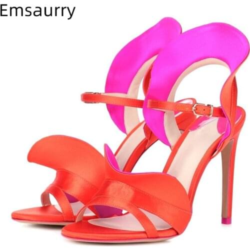 Sexy Red Ruffles Gladiator Sandals Women Stiletto Heel Open Toes Ankle Strap Catwalk Summer Shoes Zapatos De Mujer