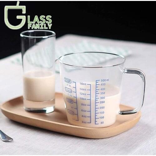 GF 500ML Glass Measuring Cup with Handle and Lid Heat-Resistant Coffee Mug Microwave Oven Safe Drinking Glasses Liquid Milk Cups