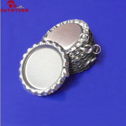 Sutoyuen 100 Pcs Both Side Color Bottle Caps Flattened Pendants With Holes Ring Flat Bottle Caps For-Crafts-Necklace-Hair Bows