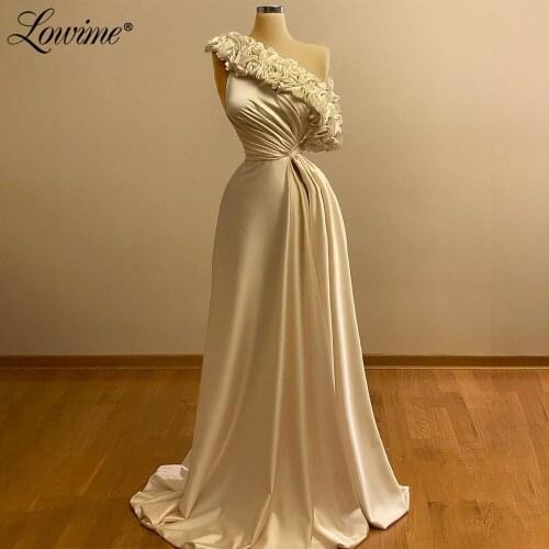Vestidos One Shoulder Handmade Flower Long Party Dress Formal Arabic Champagne Evening Gown 2020 Plus Size Customized Prom Dress