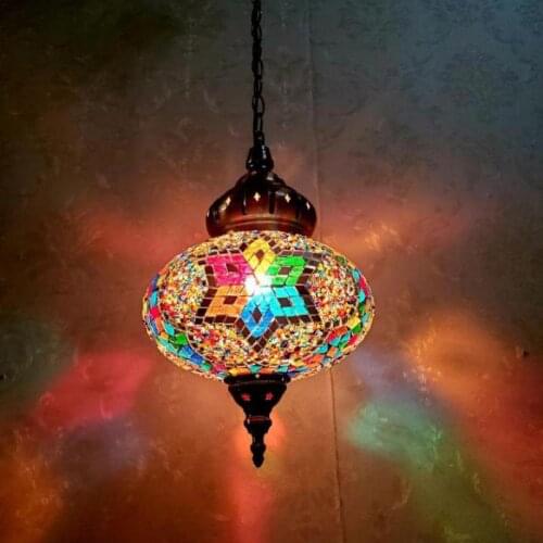Turkish Mosaic Pendant Lamp Vintage Art Deco Glass Romantic Light Nordic Design Led Pendant Light Diameter Glass Diameter 25cm