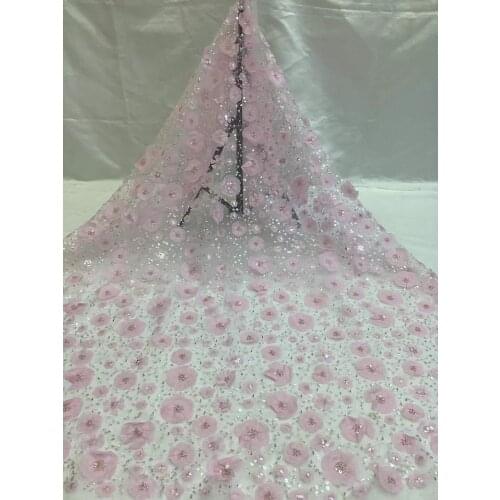 High Quality French Mesh Lace Fabric Tulle Embroidery Sequins Beads Tube Appliques Craft Sewing DIY Party Wedding Dress 5 Yards