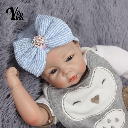 Yundfly 12*10 CM Soft Comfortable Knitting Cotton Newborn Hats Shining Rhinestone Bowknot Baby Caps Hair Accessories Photo Props