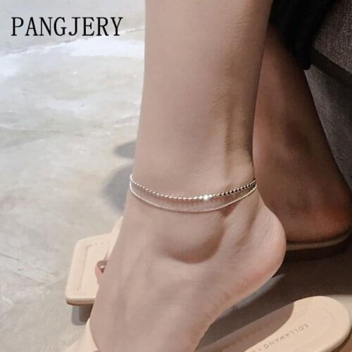 PANGJERY 925 Sterling Anklet for Women INS Fashion Simple Exquisite Creative Double Layer Chain Circle Party Fine Jewelry Gifts