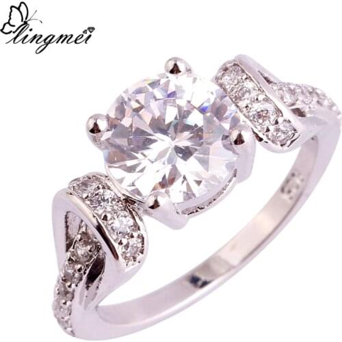 Lingmei Wholesale Fashion Jewelry Dazzling Oval White CZ Silver ColorRing Size 6-9 10 11 Wedding Ring for Men Women