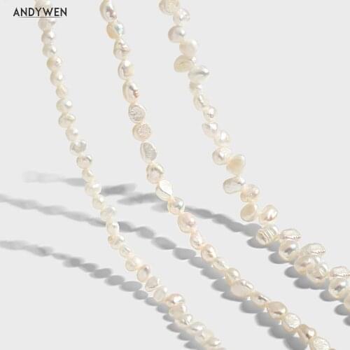ANDYWEN 100% 925 Sterling Silver Baroque Pearl Irregular Charm Choker Long Chain Necklace 2021 Women Wedding Jewelry Crystal