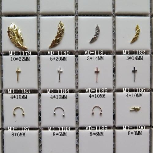 10pcs/bag Different Metal 3D Charms Gold and Silver Leaf Thin Cross Smiling Face MD1179-1190