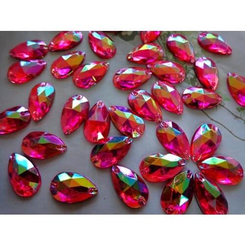 150pcs 11*18mm drop shape Acrylic crystal Rose red AB Color Rhinestones Stones Accessores Sew on Loose Beads Strass m48