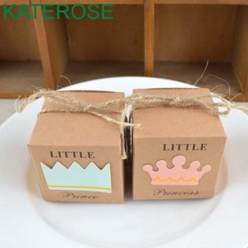 50PCS Baby Birthday Party Supplies Little Crown Candy Box Newborn Christening Gift Sweet Boxes For Guest