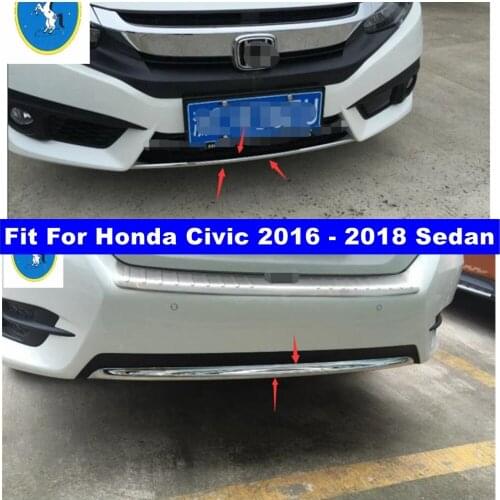Accessories Car-styling Front + Rear Lower Bumper Protector Sill Plate Cover Trim 2 Pcs For Honda Civic 2016 2017 2018 Sedan ABS