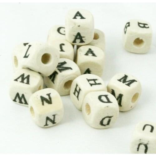 NiceBeads Approx 300-400pcs Natural Color Alphabet /Letter Cube Wood Beads 8x8mm 10x10mm free shipping
