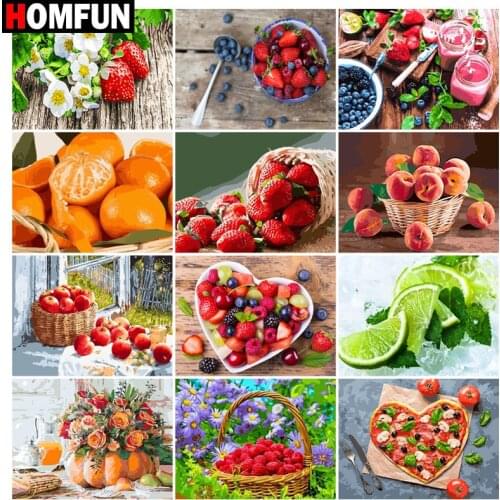 HOMFUN 5D Diamond Pattern Rhinestone Needlework Diy Diamond Painting Cross Stitch "Fruit strawberry basket" Diamond Embroidery