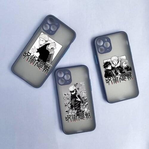 Jujutsu Kaisen Anime Phone Cases For iphone 12 11 Pro Max Mini XS 8 7 Plus X SE 2020 XR Matte Transparent Light gray Cover