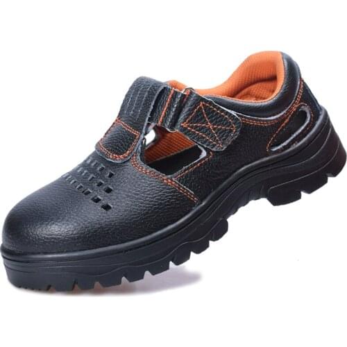 Men fashion steel toe caps work safety shoes soft leather platform sandals worker safe shoe breathable summer security low boots