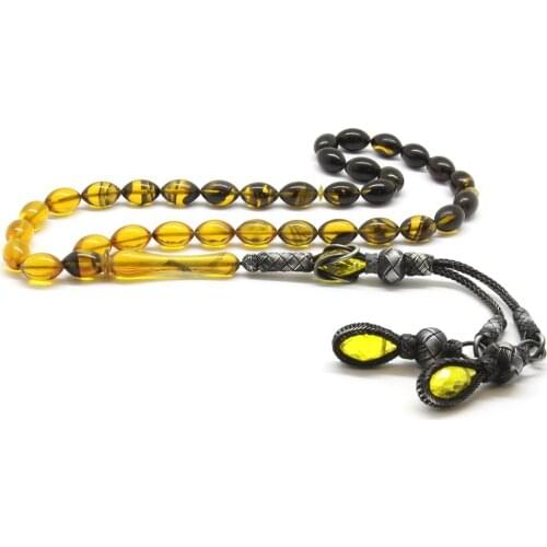 Tesbihane 1000 Sterling Silver Kazaz Tassels Barley Cut Filtering Yellow Fire Amber Prayer Beads