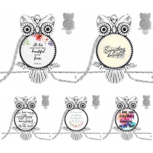 EJ Glaze He Has Made Everything Beautiful In Its Time For Women Kids Plated Glass Cabochon Choker Long Pendant Owl Necklace