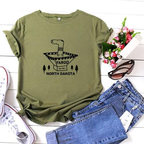 Fargo North Dakota Tee Shirt Femme Fcasual Graphics Fashion Camiseta Mujer Short Sleeves Casual Black T-Shirts for Woman