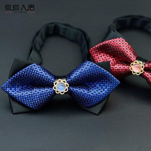 Bow Tie Mens Korean Wedding Business Dress Diamond Quality Plaid Dot Polyester Bow Tie Gift Set for Women In A Box