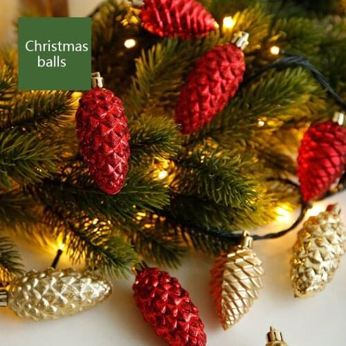 Simulation Pine Cone Christmas Ball Small Pendant Plastic Charm Wedding Golden Matte Ornaments Holiday Party Home Decoration