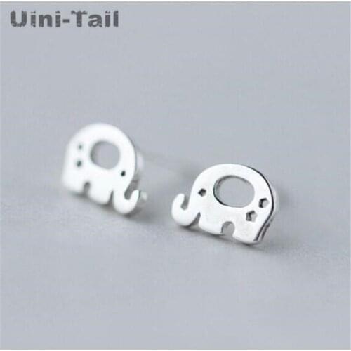 Uini-Tail hot new 925 brushed hollow elephant earrings fresh literary temperament animal earrings girls gift hypoallergenic