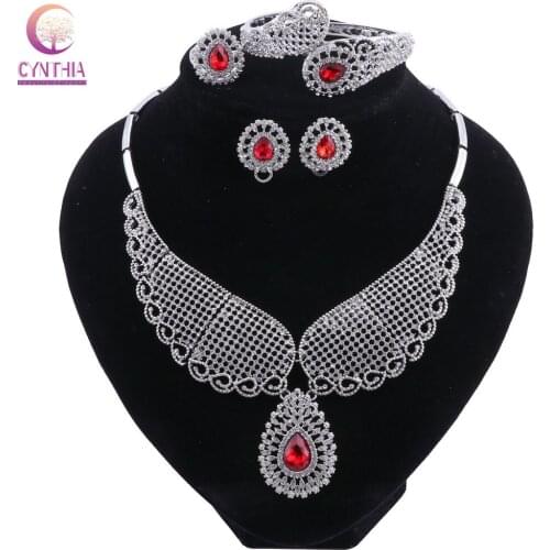 Fashion Party AccessoriesJewelry Set African Wedding Beads Silver Color Crystal Necklace Set African Beads Jewelry set