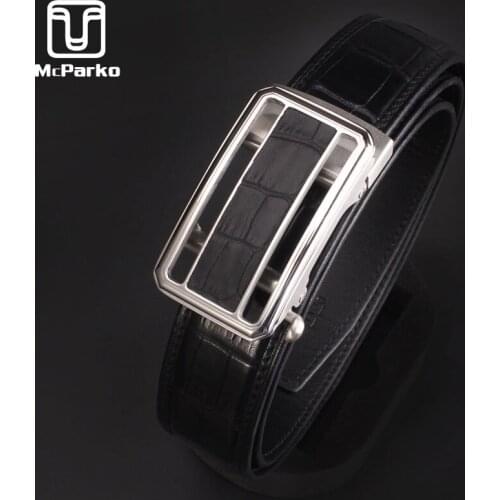 McParko Luxury Belt For Men Crocodile Belts Genuine Leather Strap Waist Belt Black Automatic Buckle Bussiness Man Gift Accessory