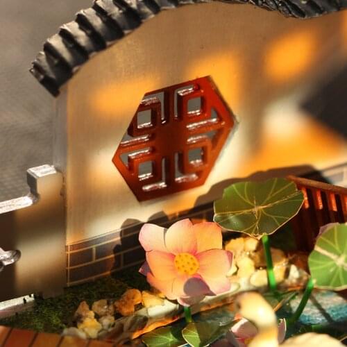 Dollhouse DIY Miniature Wooden Furniture Kit, Mini Handmade Smokey Pavilion Plus