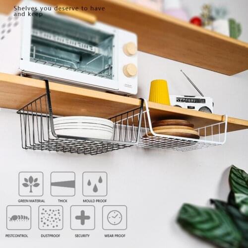 Under Shelf Basket Embedded Thicken Wrought Iron Table Cabinet Hanging Shelf for Bedroom