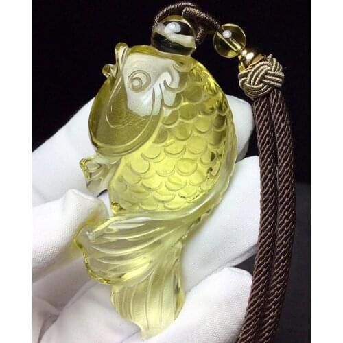 Genuine Natural Yellow Citrine Quartz Fish Carved Pendant 65*30*18mm Brazil Women Jewelry Clear Citrine Beads Necklace AAAAA