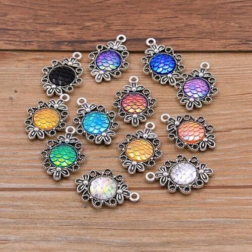 10PCS 21X30mm 12Color Gradual Scale Charms Round Flowers Base Setting Jewelry Metal Alloy DIY Bracelet Earrings Handwork Marking