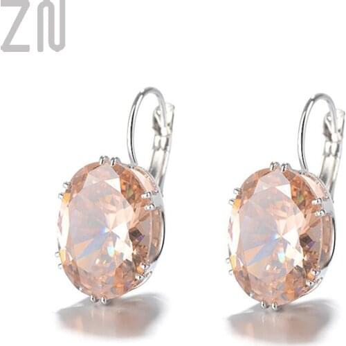ZN New Water Drop Stud Earring Fashion Jewelry Hot Sale Oval Crystal Big Stone Rhombus Jewelry Gifts