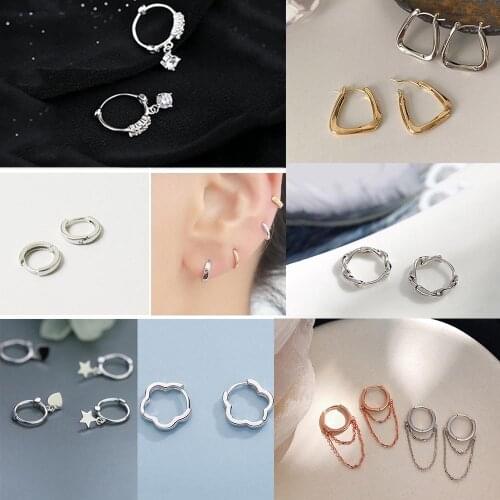 Gold Silver Color Geometric Hoop Earrings For Women Minimalist Metal Jewelry Round Cross Heart Earring Female Party Gift