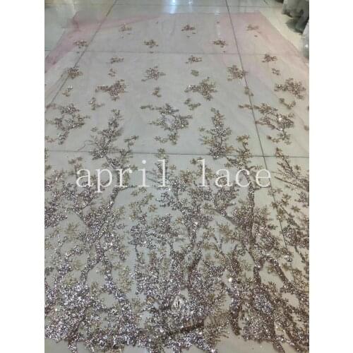 African TT013 # 5yards /bag nude gold 61#glitter hand print tulle mesh fabric for sawing bridal wedding dress