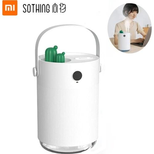 Sothing Cactus Double Spray Humidifier LCD Digital Detect Humidity Purifying Air Mist Diffuser With 7 Colorful LED Light 1L