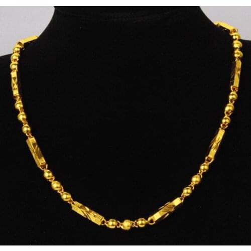 Domineering Beads Necklace Yellow Gold Filled Mens Trendy Chain 60cm