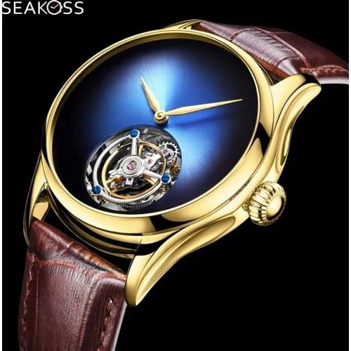 High-End Luxury Men Skeleton Tourbillon Watch Sapphire Crystal Leopard Eye Gradient Dial Mens Tourbillon Mechanical Wristwatches