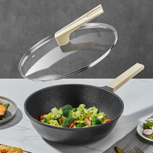 COOKER KING Granite Nonstick Wok With Lid I, Suitable For Induction, PFOA Free ,30cm,free gift-wood spatular