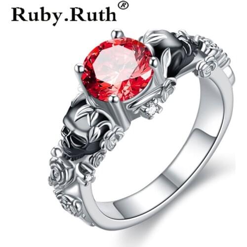 Skull crystal Zircon Rings Black Womens Wedding Ring Punk zirconia Party Ring Birthday stone Jewelry Dropshipping