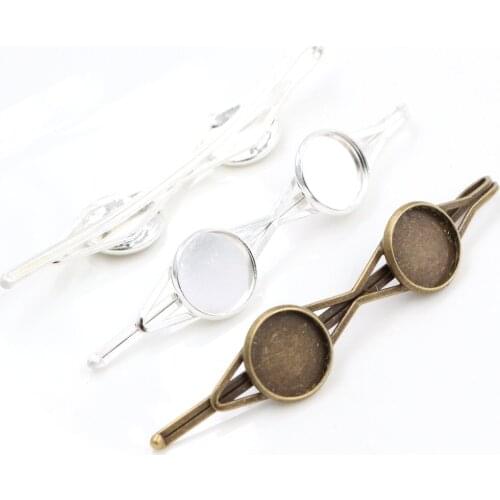12mm 10pcs Two Cameo High Quality Bronze and Silver Plated Copper Material Hair Clips Hairpin Base Setting Cabochon Cameo