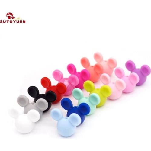 20pcs SUTOYUEN BPA Free Loose Silicone Mickey Beads Food Grade Teething Cartoon Beads For DIY Necklace Newborn Toy Mix 15 Colors
