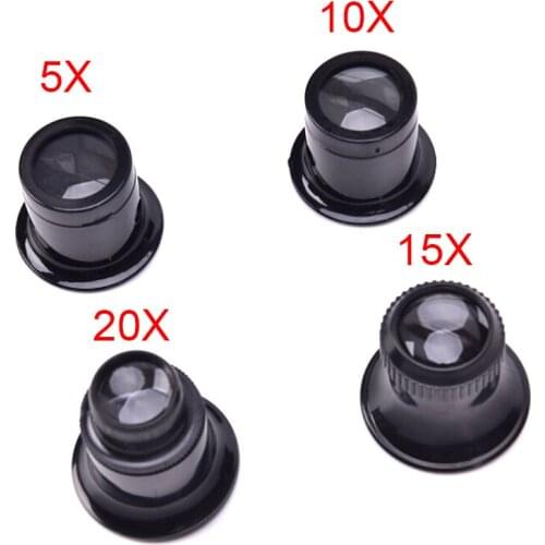 4pcs Magnifying Glass 5X/10X/15x/20x Portable Loupe Lens Jeweler Watch Magnifier Tool Eye Magnifier Len Repair Kit Tool