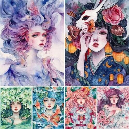 5D Diamond Painting Cartoon Girl Portrait Kit Full Drill Square Embroidery Mosaic Art Picture with Rhinestones Home Decor Gift