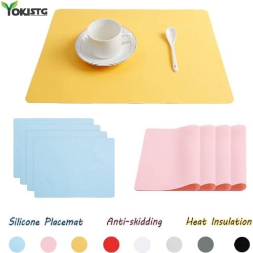 8 PCS Silicone Placemat Anti-Skidding Cup Coaster Decorative Waterproof Washable Placemats for Kitchen Dining Mat Pink Blue