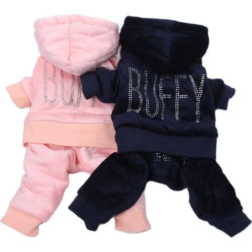 Pet Dog Velvet Coat Jacket Dress Rhinestones Design Cat Puppy Fleece Hoodie Jumpsuit Winter Warm Clothes Apparel