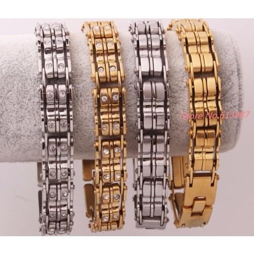 Punk Silver Gold Tone 316L Stainless Steel Bracelet Men Biker Bicycle Motorcycle Chain Mens Bracelets Mens Bracelets & Bangles