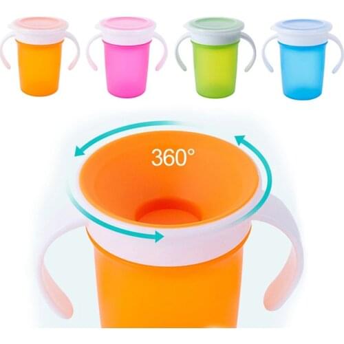 360 Degrees Can Be Rotated Baby Learning Drinking Cup with Double Handle Flip Lid Leakproof Infants Water Cups Bottle BPA Free