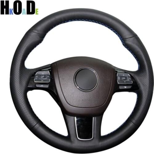 Black Artificial Leather Hand-stitched Car Steering Wheel Cover for Volkswagen VW Touareg 2011 2012 2013 2014 2015 2016 2017