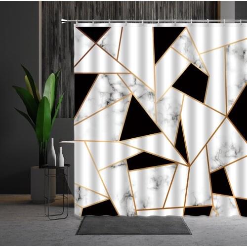 Black And White Marble Shower Curtains 3D Geometric Stripes Simple Pattern Washable Fabric Bathroom Decor Bath Hanging Cloth