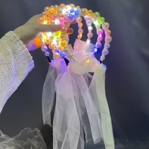 Colorful Three-speed Color-changing LED Glow Flashing Wedding Party Retro Lace Pearl Hair Hoop Fairy Hairband Flash Hair Hoop